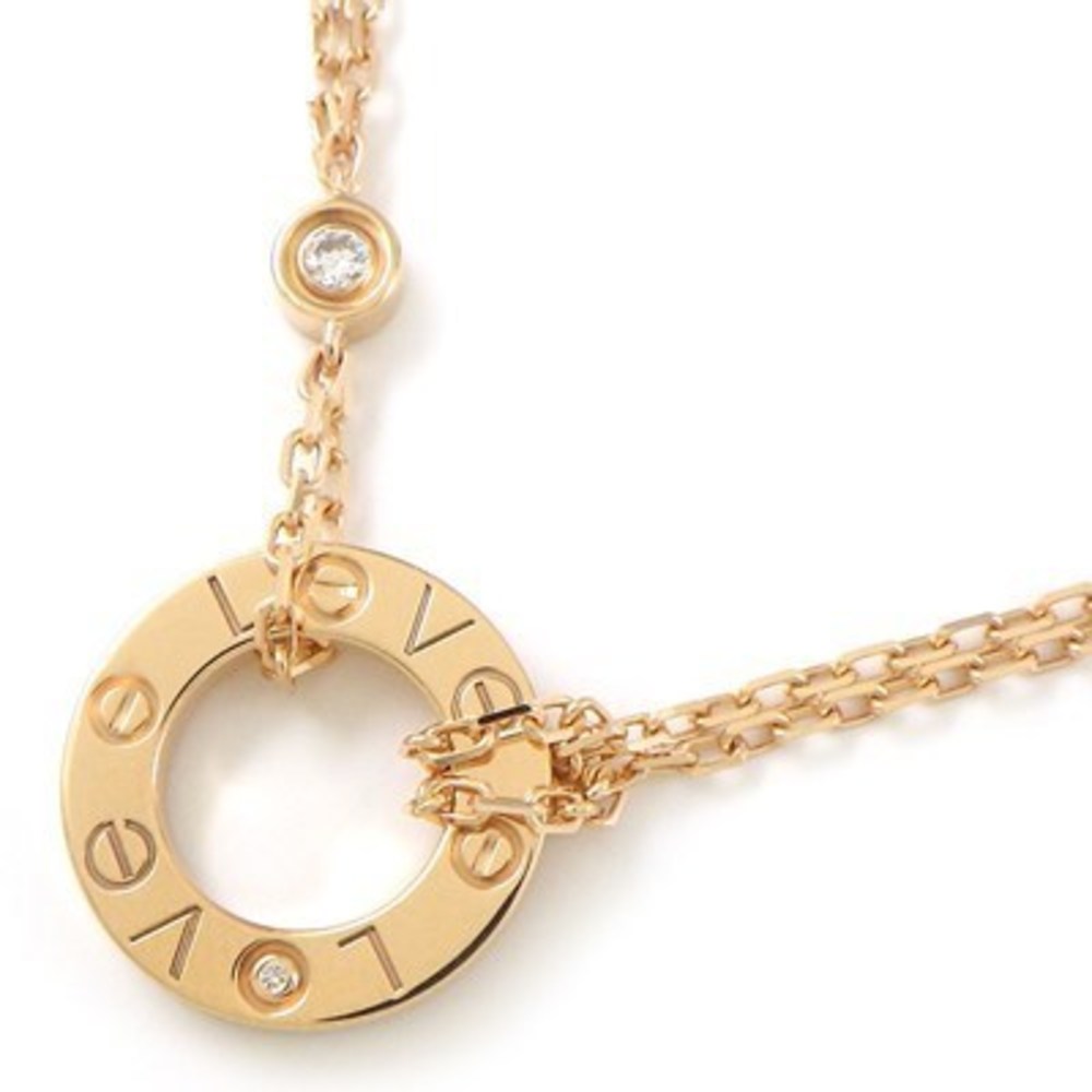 Cartier Love Circle Double Chain Diamond Necklace Pink Gold